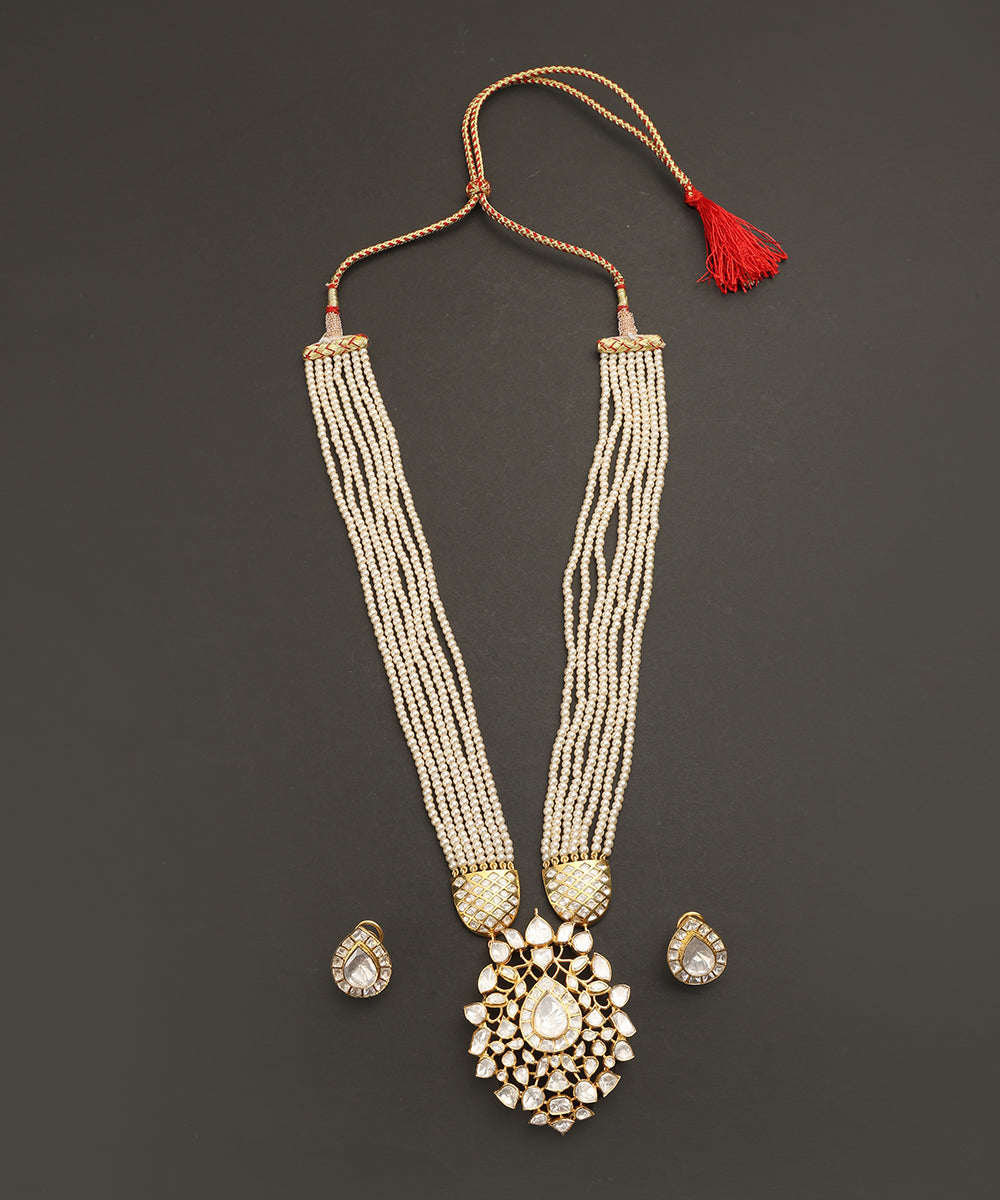 Asheen_Handcrafted_Silver_Pearl_Multi_Ladi_Necklace_Set_with_Moissanite_Centrepiec_WeaverStory_02