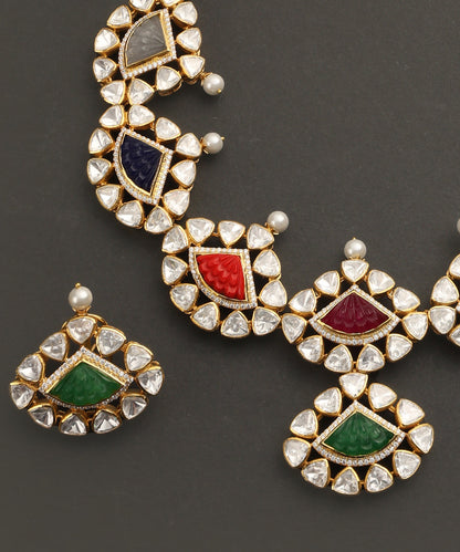 Arzoo_Handcrafted_Silver_Necklace_Set_with_Moissanite_and_Semi_Precious_Stones_WeaverStory_04