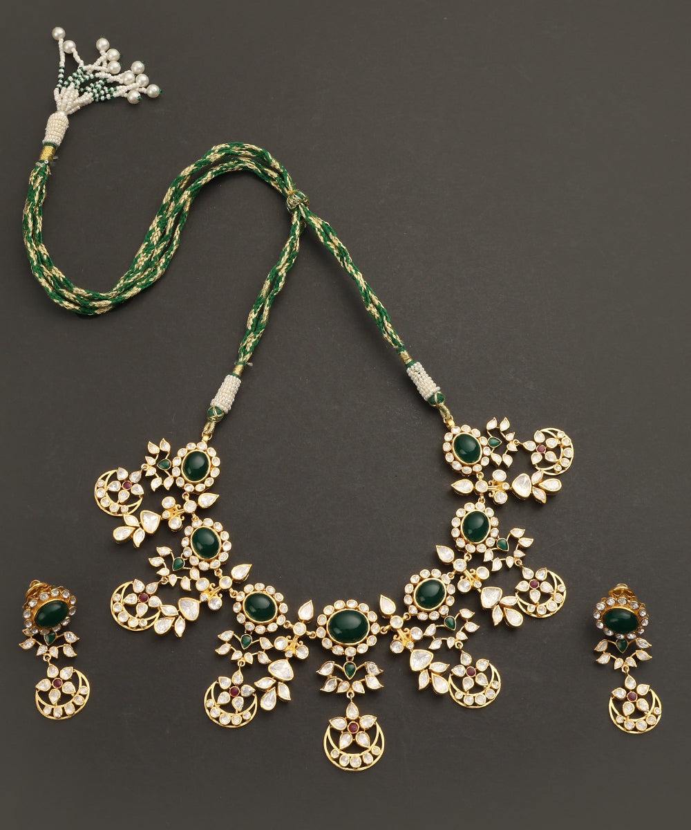 Ayesha_Handcrafted_Silver_Necklace_Set_With_Moissanite_and_Green_Semi_Precious_Stones_WeaverStory_02