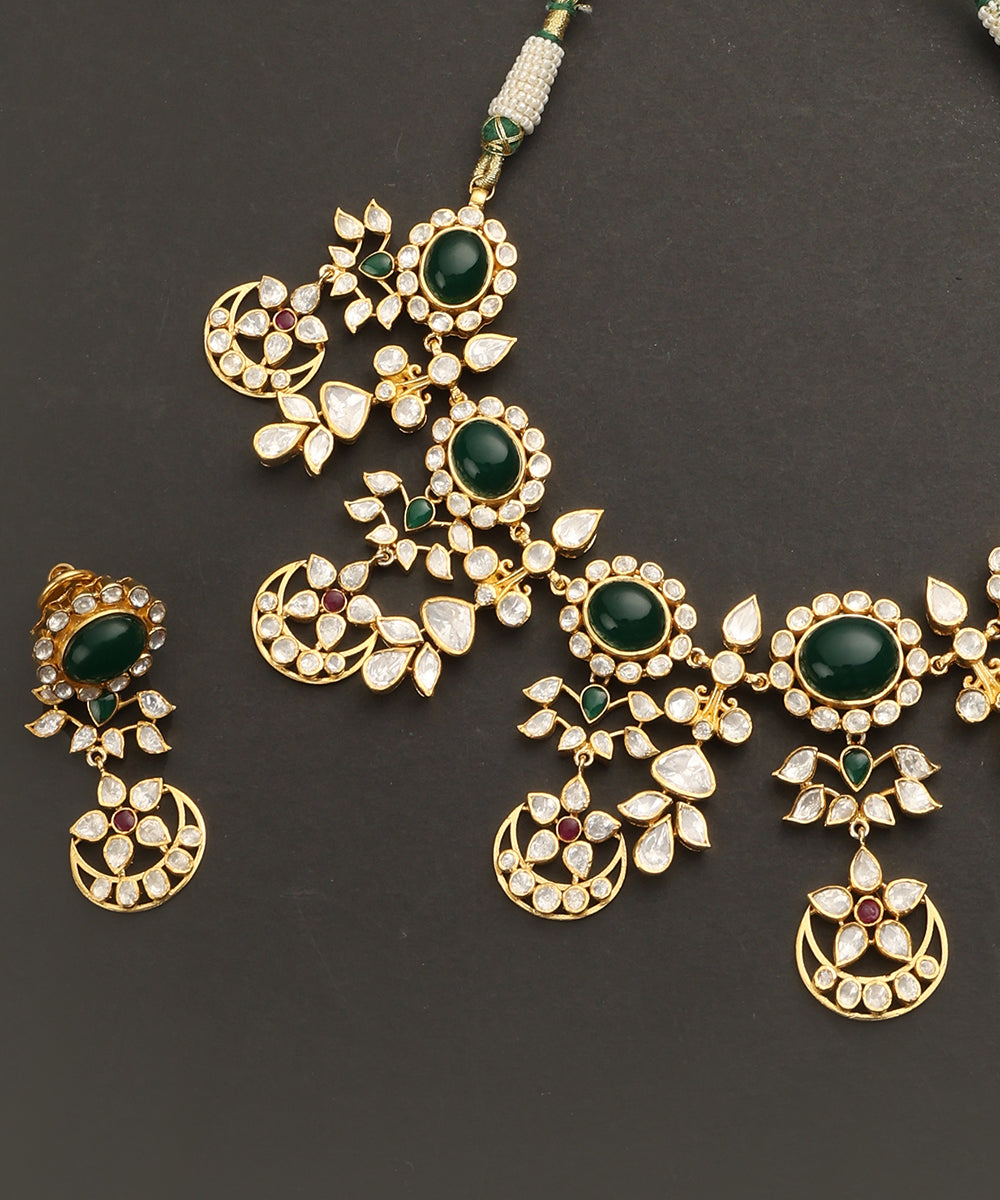 Ayesha_Handcrafted_Silver_Necklace_Set_With_Moissanite_and_Green_Semi_Precious_Stones_WeaverStory_04