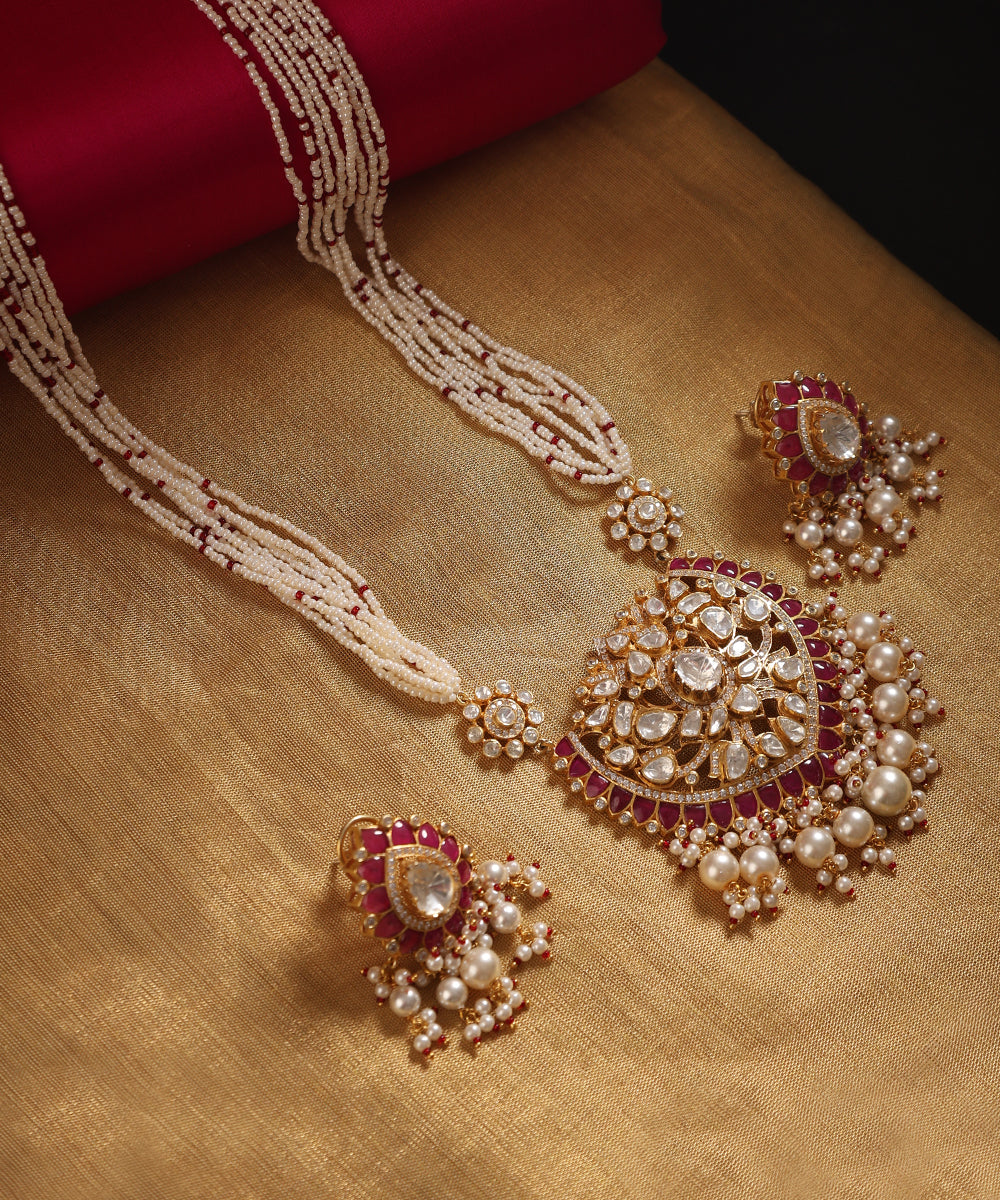 Amyra_Handcrafted_Silver_Necklace_Set_with_Pearls_and_Moissanite_WeaverStory_01