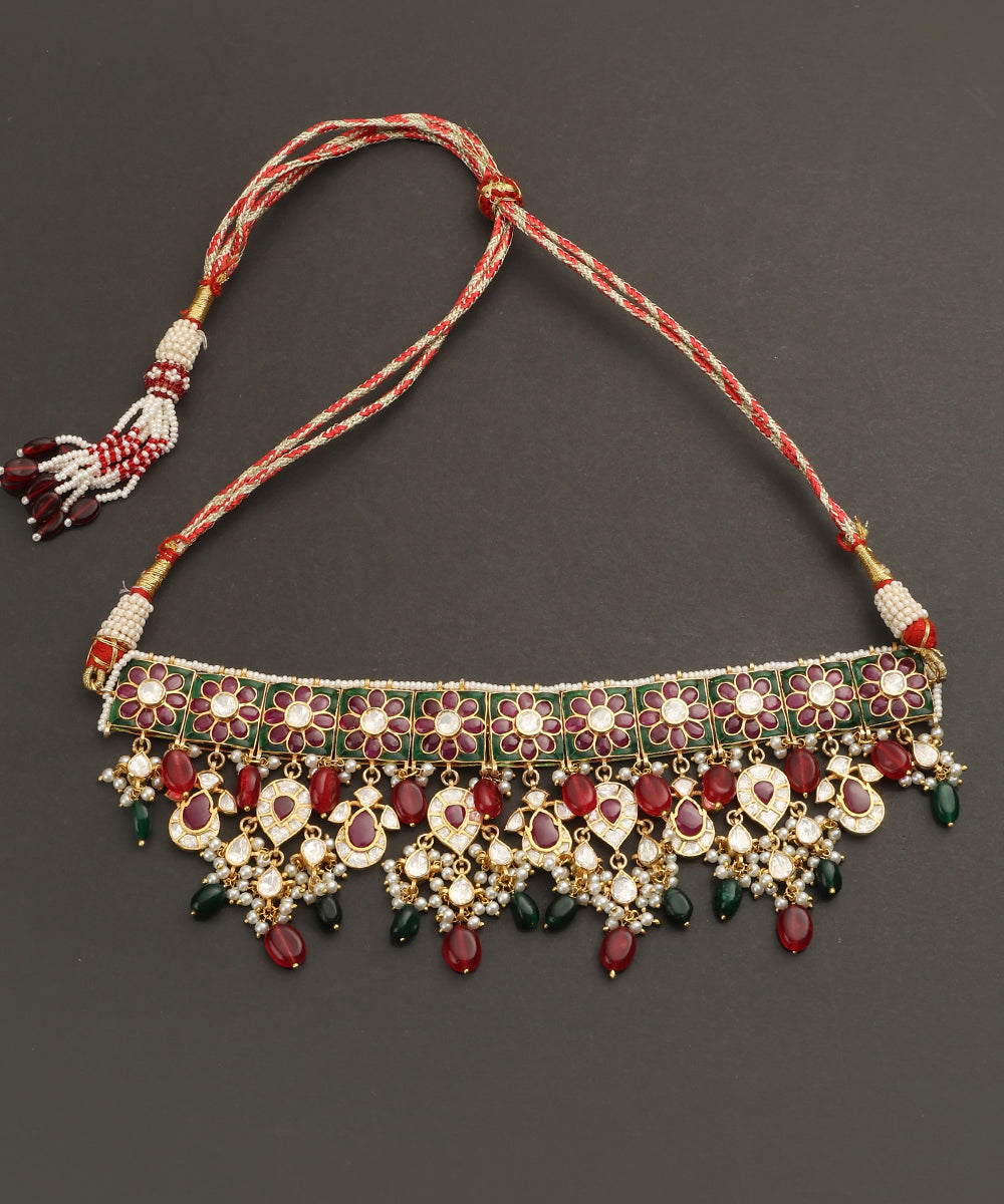 Amara_Handcrafted_Silver_Choker-Style_Necklace_with_Moissanite_CZ_And_Semi_Precious_Stones_WeaverStory_02