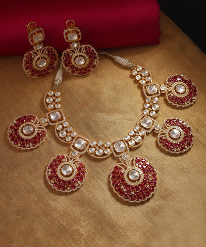 Anahita_Handcrafted_Silver_Necklace_Set_With_Moissanite_and_Red_Semi_Precious_Stones_WeaverStory_01