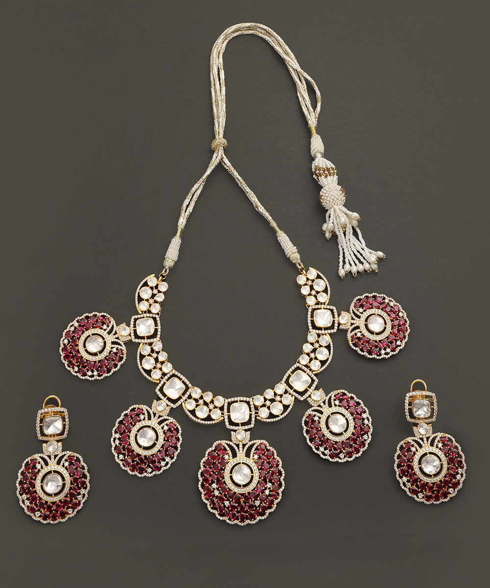 Anahita_Handcrafted_Silver_Necklace_Set_With_Moissanite_and_Red_Semi_Precious_Stones_WeaverStory_02