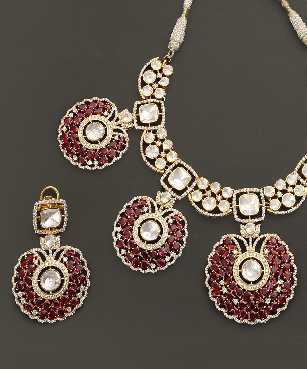 Anahita_Handcrafted_Silver_Necklace_Set_With_Moissanite_and_Red_Semi_Precious_Stones_WeaverStory_04