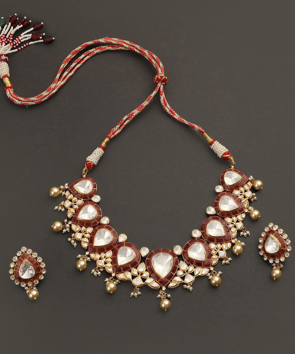 Anam_Handcrafted_Silver_Necklace_Set_With_Moissanite_Pearls_and_Red_Semi_Precious_Stones_WeaverStory_02