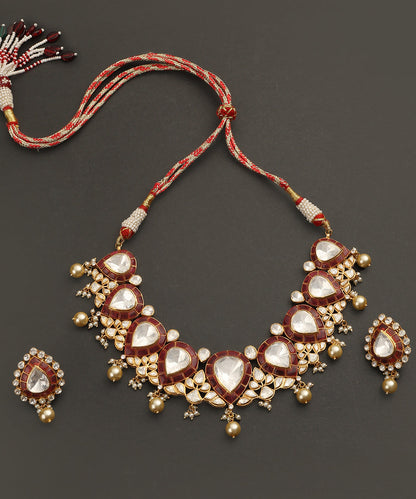 Anam_Handcrafted_Silver_Necklace_Set_With_Moissanite_Pearls_and_Red_Semi_Precious_Stones_WeaverStory_02