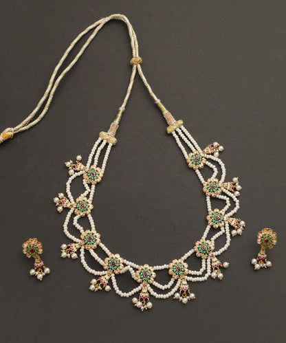 Anaya_Handcrafted_Multiladi_Necklace_Set_With_Pearls_And_Semi_Precious_Stones_WeaverStory_02