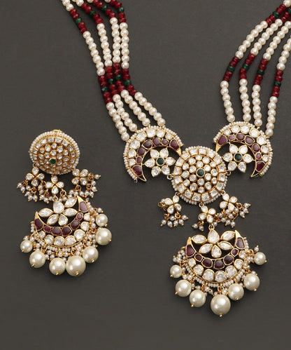 Ashnoor_Handcrafted_Silver_Pearls_Multiladi_Necklace_Set_with_Moissanite_Pendant_and_Pearl_Hangings_WeaverStory_04