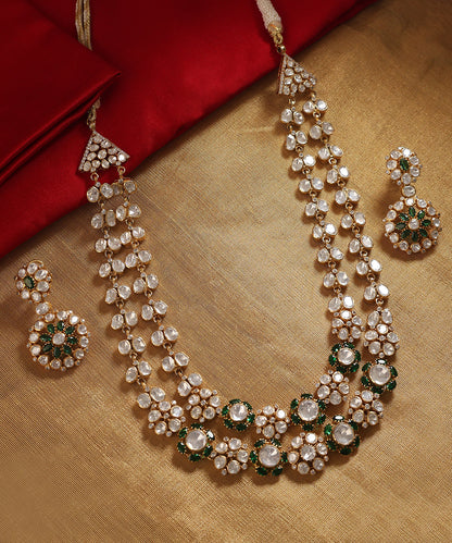 Adeeba_Handcrafted_Silver_Double_Ladi_Necklace_Set_with_Moissanite_and_Green_Semi_Precious_Stones_WeaverStory_01