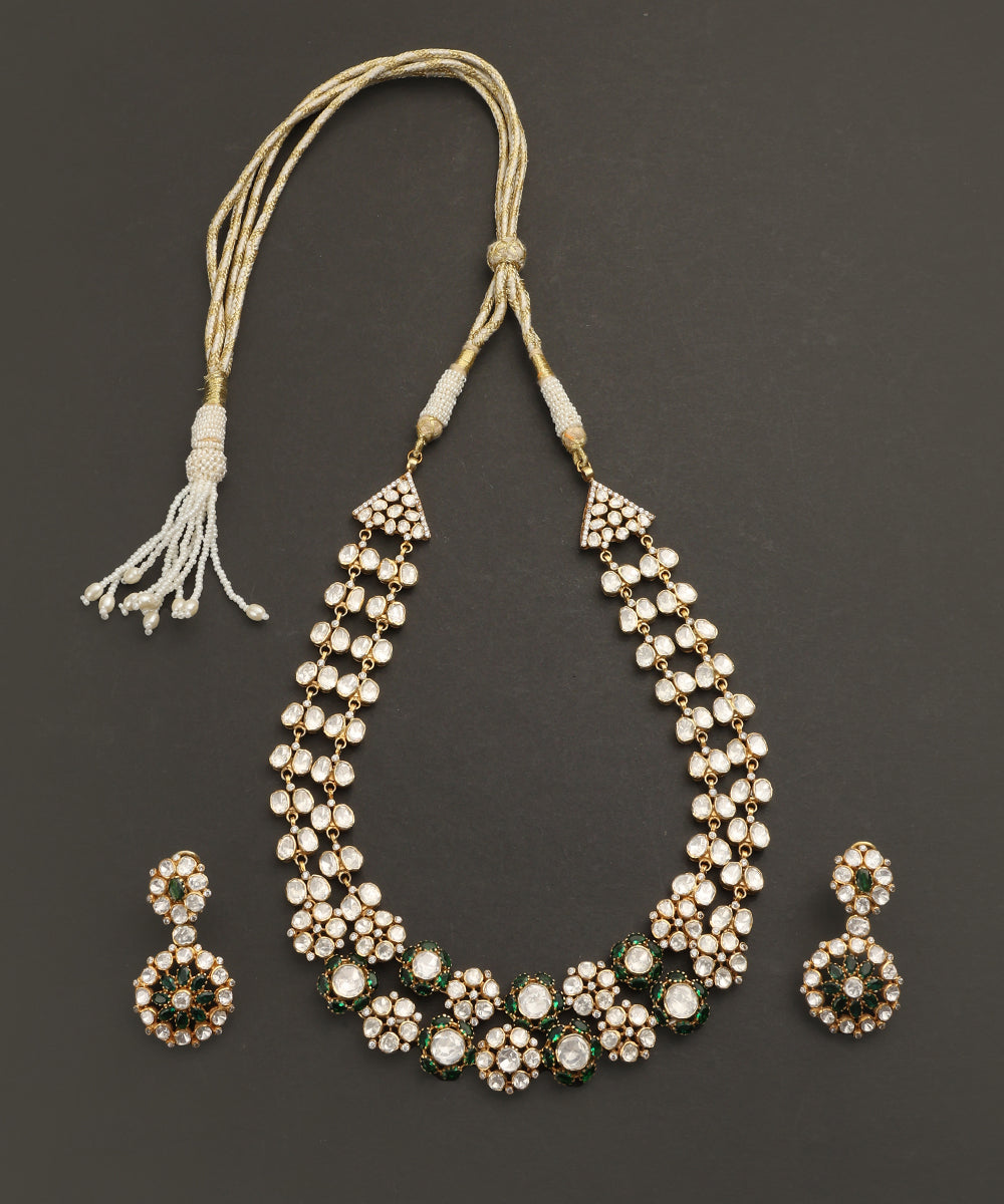 Adeeba_Handcrafted_Silver_Double_Ladi_Necklace_Set_with_Moissanite_and_Green_Semi_Precious_Stones_WeaverStory_02