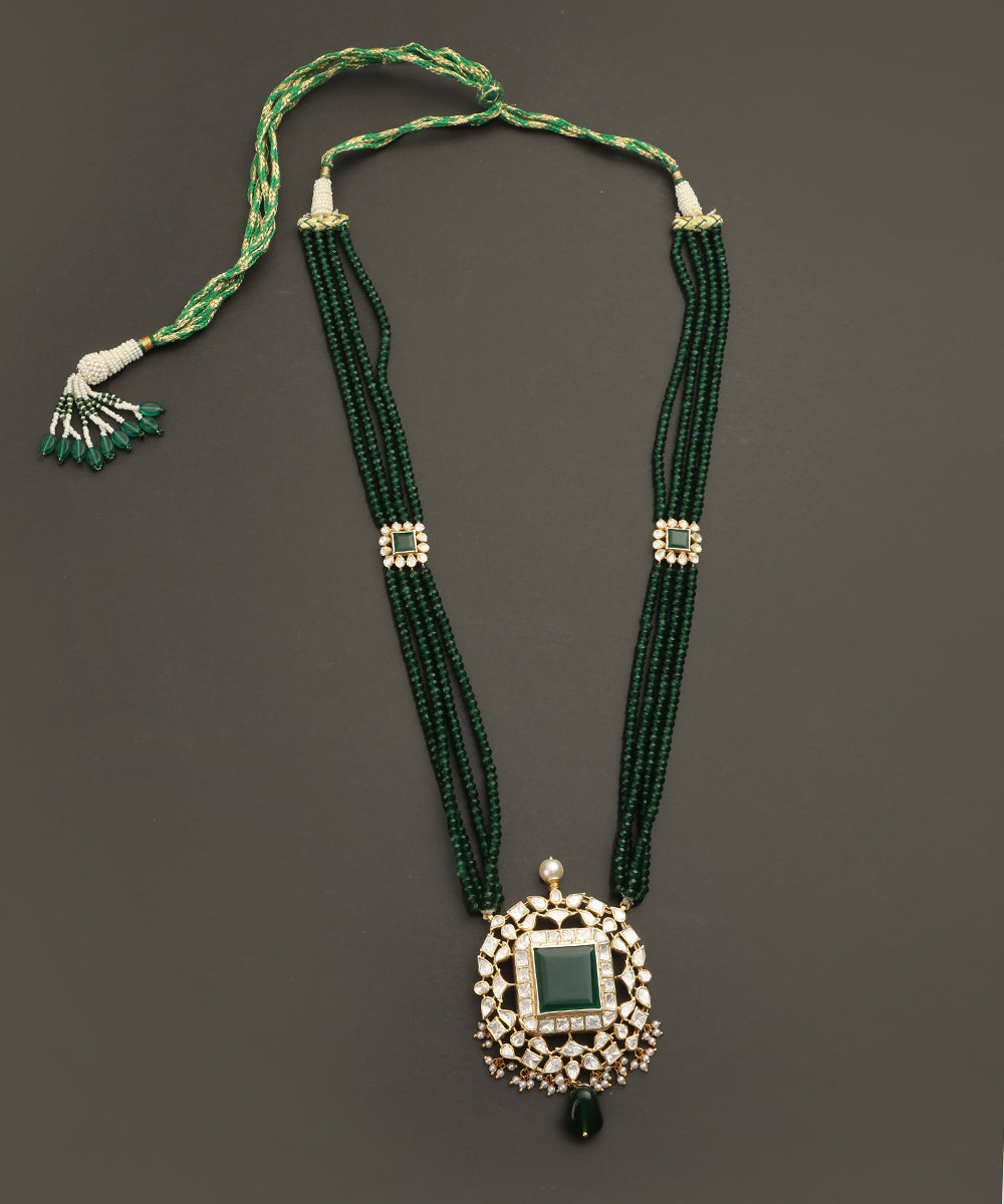 Ayat_Hancrafted_Silver_Necklace_Set_With_Moissanite_And_Green_Semi_Precious_Stones_And_Green_Moti_Multiladi_Mala_WeaverStory_02