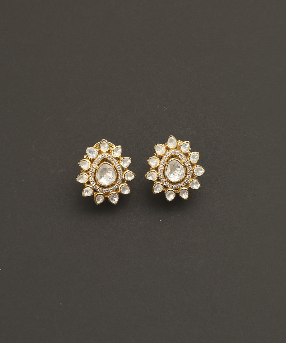 Cyra_Handcrafted_Silver_Stud_Earrings_In_Floral_Motif_With_Moissanite_WeaverStory_02