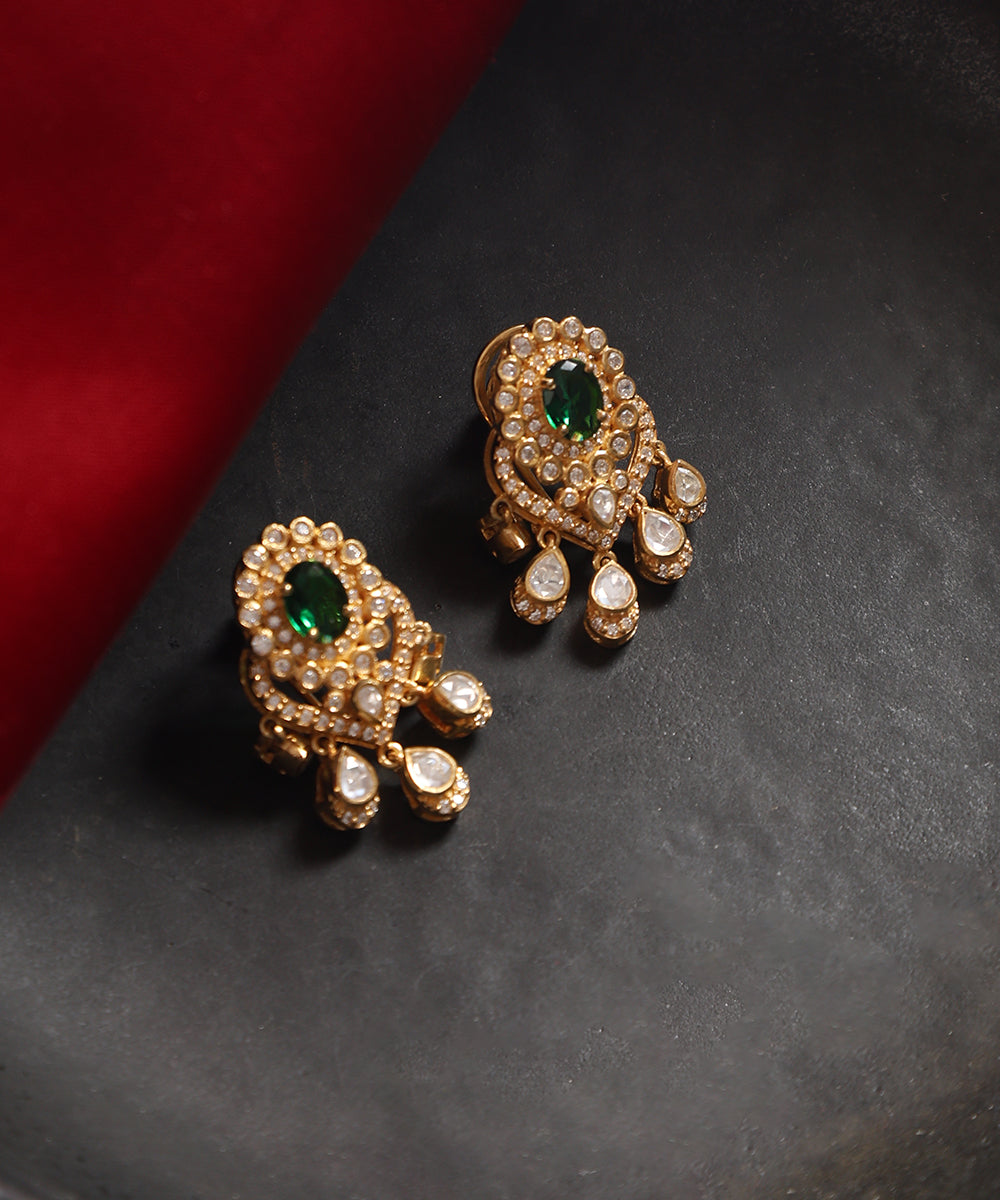 Caria_Handcrafted_Silver_Earrings_With_Moissanite_CZ_And_Green_Semi_Precious_Stones_WeaverStory_01