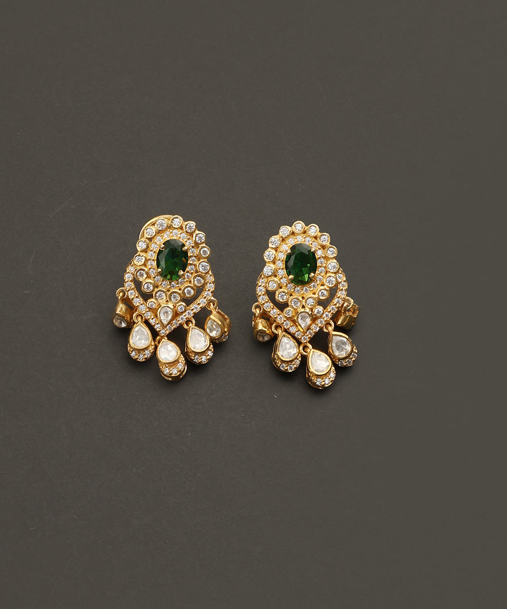 Caria_Handcrafted_Silver_Earrings_With_Moissanite_CZ_And_Green_Semi_Precious_Stones_WeaverStory_02