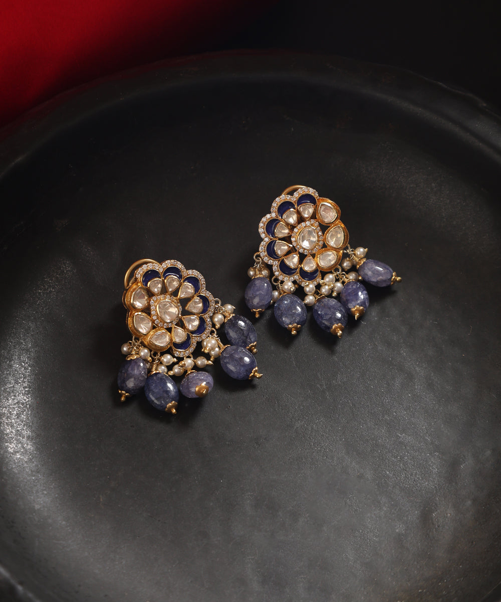 Camilah_Handcrafted_Silver_Earrings_With_Moissanite_And_Purple_Semi_Precious_Stones_WeaverStory_01