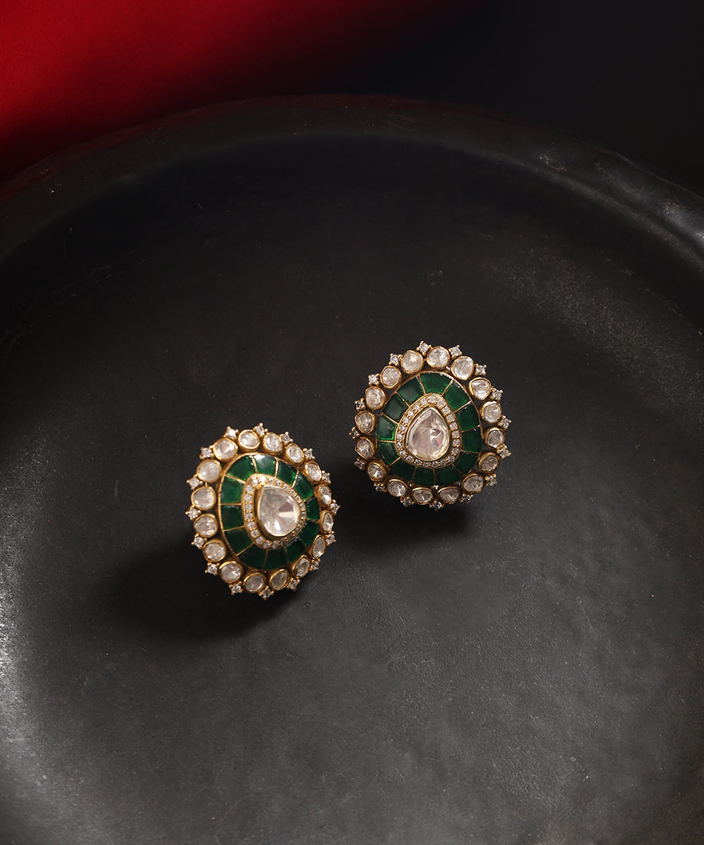 Bareera_Handcrafted_Silver_Earrings_With_Moissanite_And_Green_Semi_Precious_Stones_WeaverStory_01