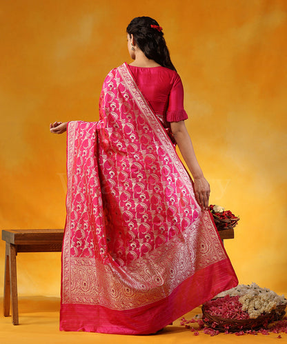 Handloom_Pink_Pure_Katan_Silk_Saree_Allover_Jaal_With_Purple_Meena_And_Ambi_Border_WeaverStory_03