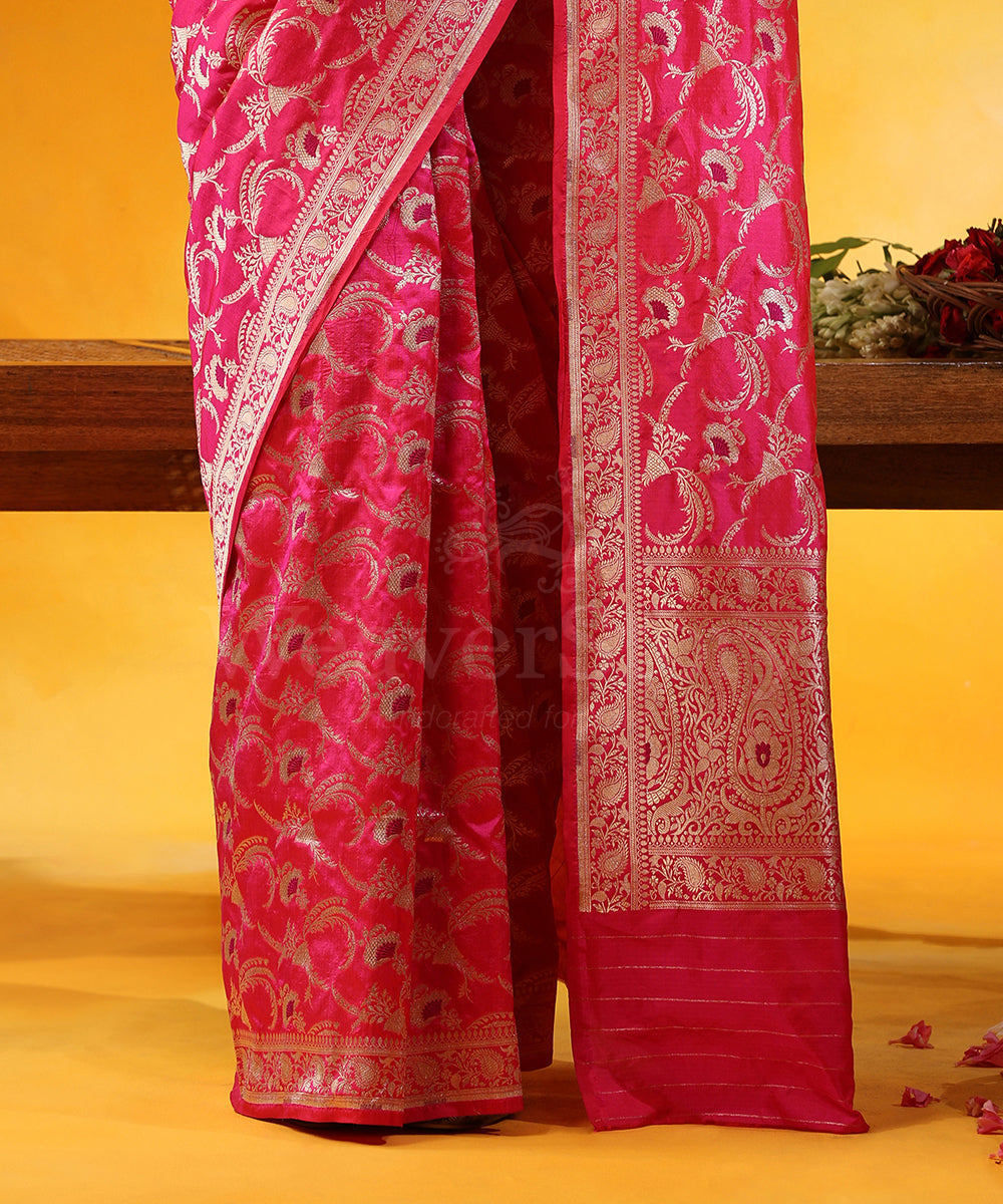 Handloom_Pink_Pure_Katan_Silk_Saree_Allover_Jaal_With_Purple_Meena_And_Ambi_Border_WeaverStory_04