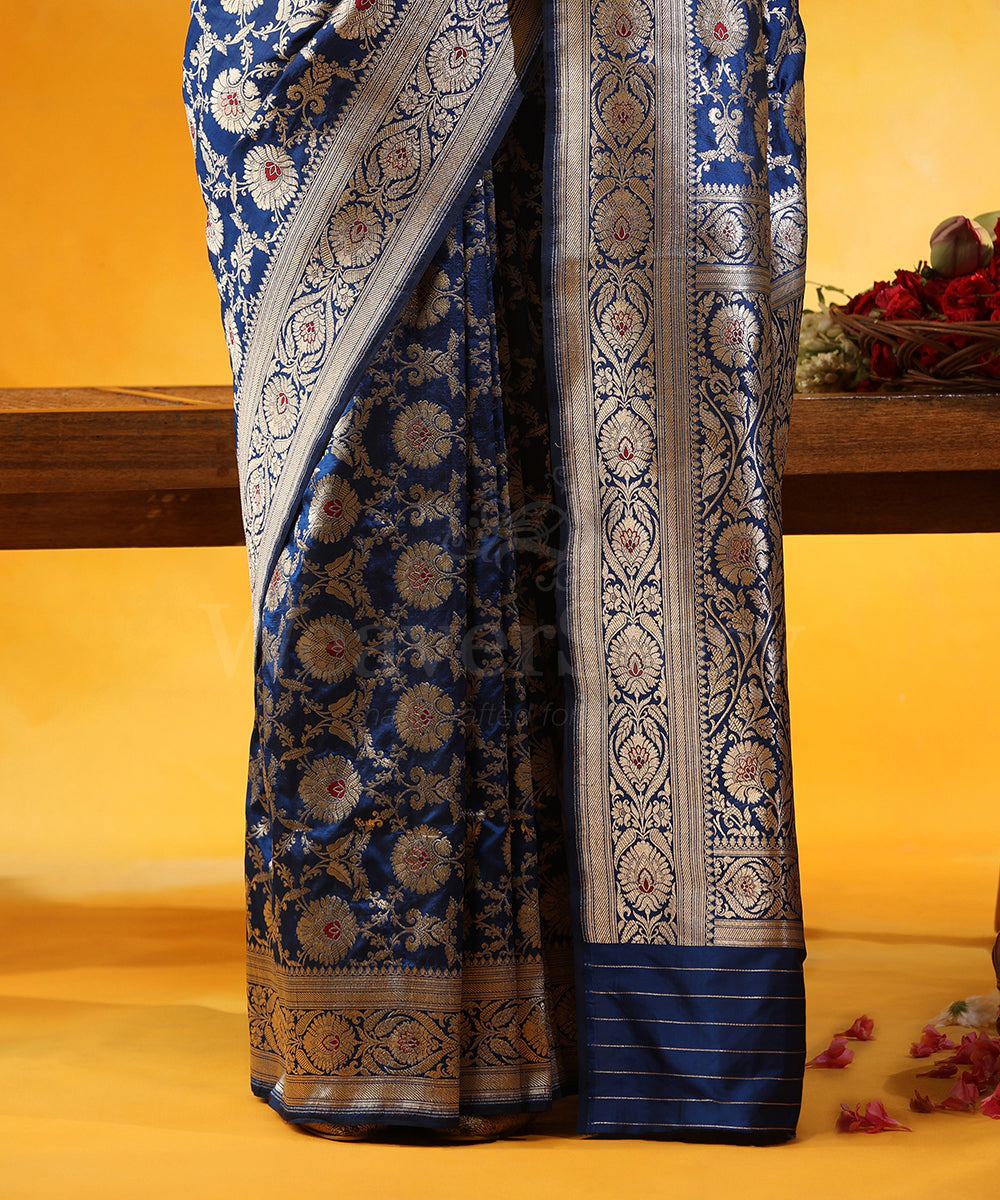 Handloom_Blue_Pure_Katan_Silk_Banarasi_Saree_With_Cutwork_Zari_Jaal_With_Red_Meenakari_WeaverStory_04