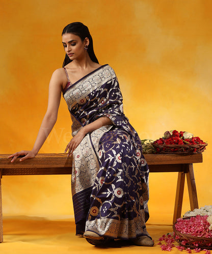 Handloom_Navy_Blue_Pure_Katan_Silk_Banarasi_Saree_With_Cutwork_Zari_Jaal_And_Red_Meenakari_WeaverStory_02