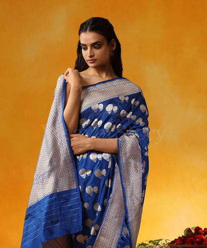 Electric_Blue_Handloom_Pure_Katan_Silk_Banarasi_Saree_With_Cutwork_Genda_Zari_Booti_WeaverStory_02