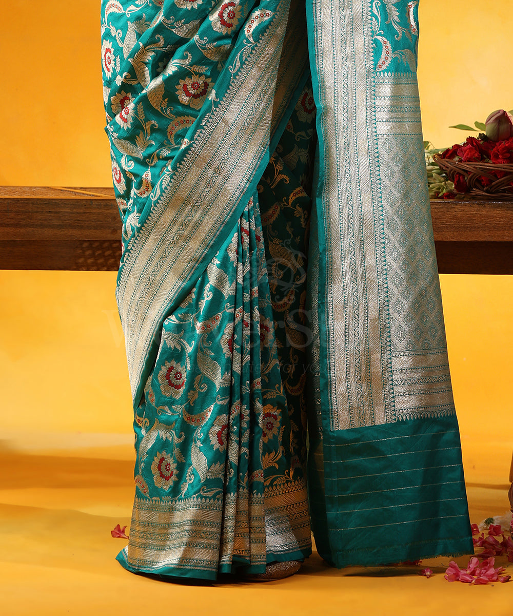 Handloom_Sea_Green_Pure_Katan_Silk_Banarasi_Saree_With_Cutwork_Floral_Jaal_And_Meenakari_WeaverStory_04