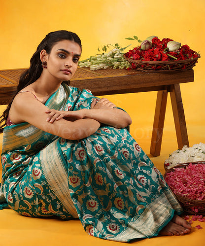 Handloom_Sea_Green_Pure_Katan_Silk_Banarasi_Saree_With_Cutwork_Floral_Jaal_And_Meenakari_WeaverStory_02