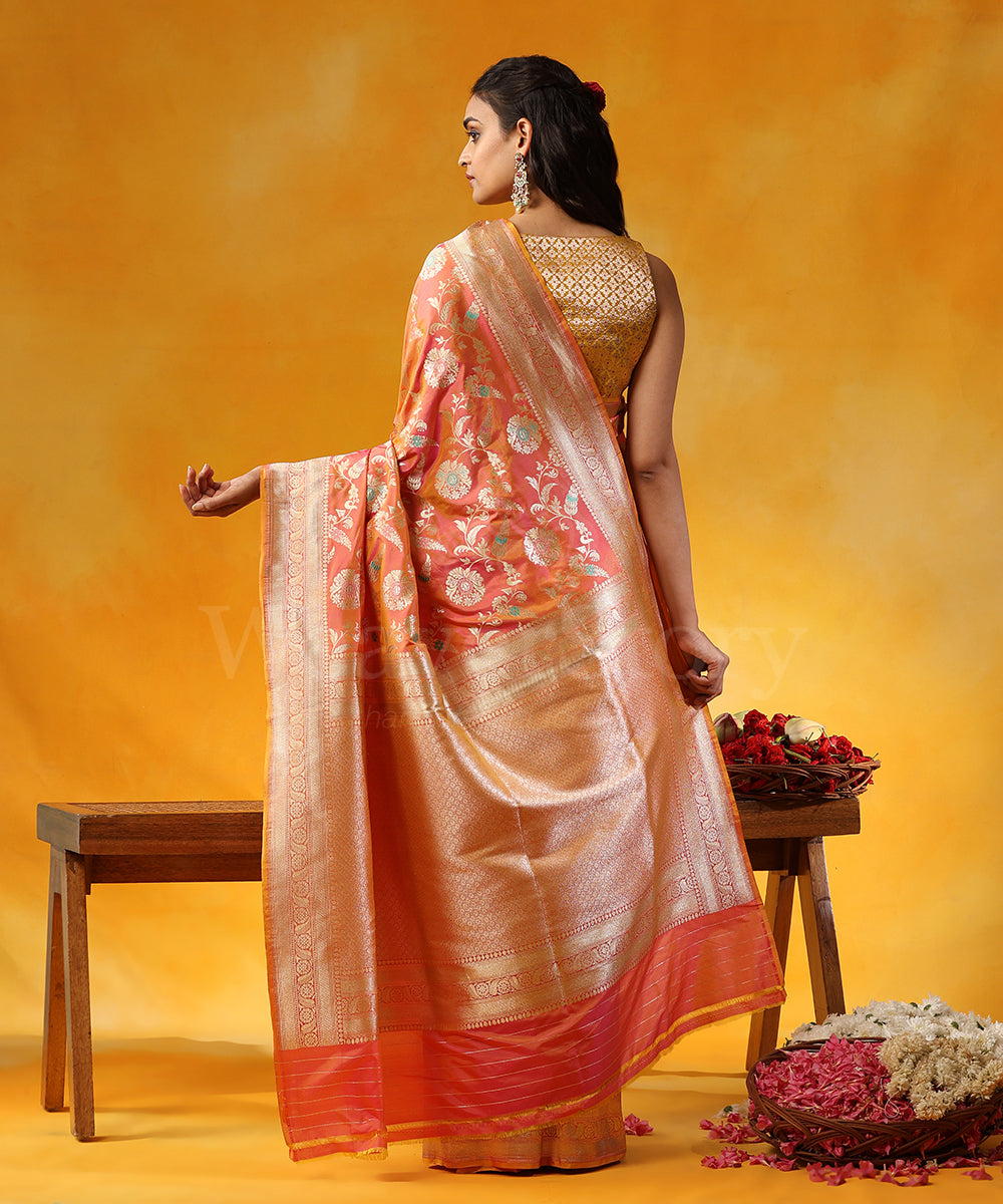 Peach_Handloom_Pure_Katan_Silk_Banarasi_Saree_With_Cutwork_Floral_Jaal_And_Meenakari_WeaverStory_03