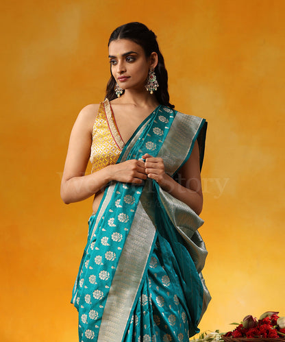 Teal_Handloom_Pure_Katan_Silk_Banarasi_Saree_With_Cutwork_Zari_Booti_WeaverStory_02