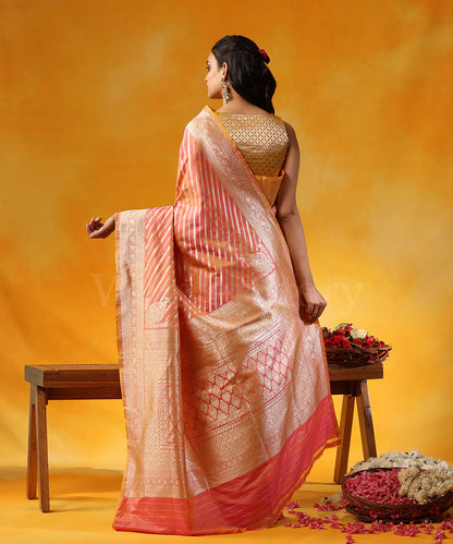 Peach_And_Pink_Handloom_Pure_Katan_Silk_Banarasi_Saree_With_Vertical_Stripes_WeaverStory_03