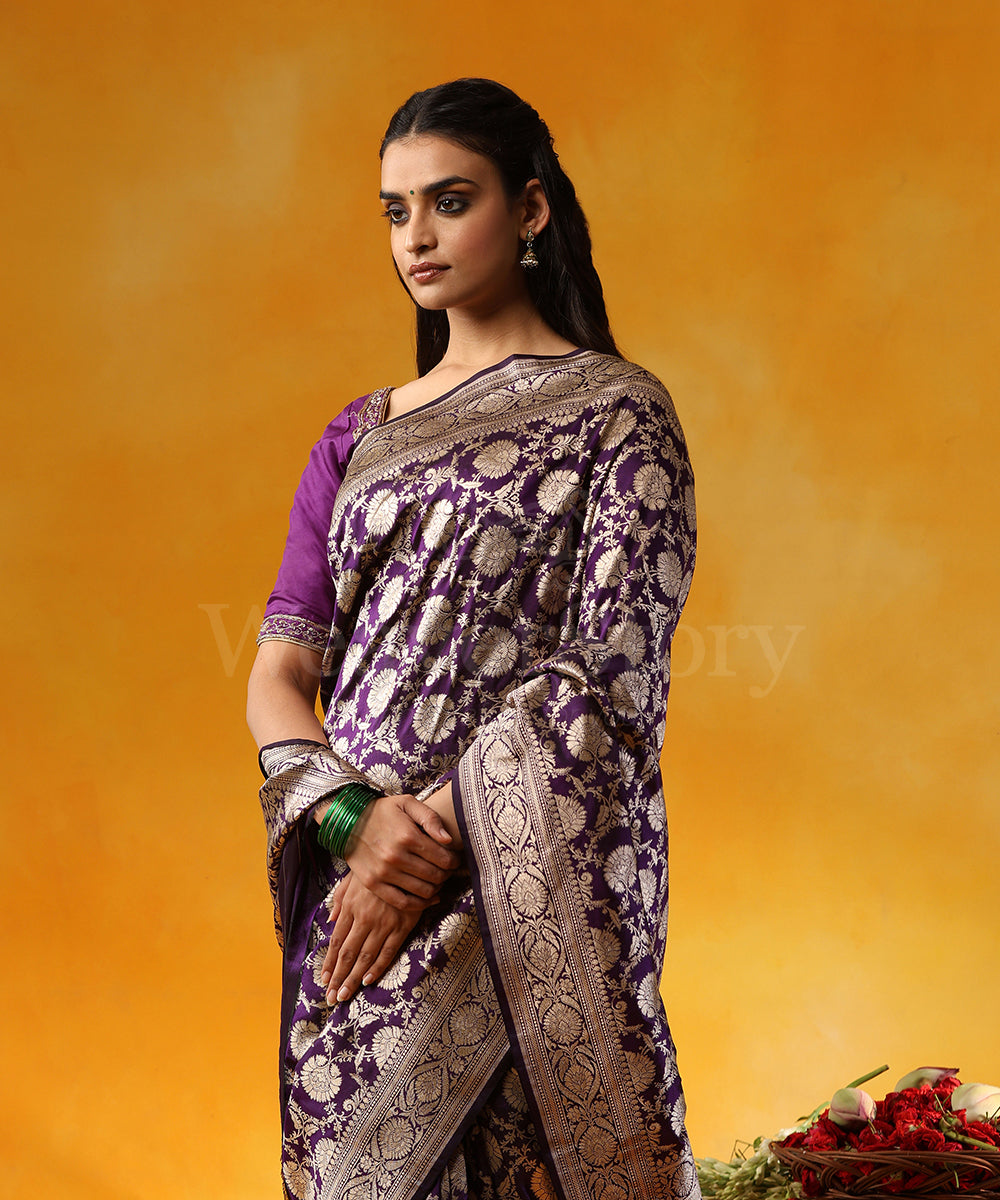 Handloom_Purple_Pure_Katan_Silk_Banarasi_Saree_With_Allover_Jaal_WeaverStory_02