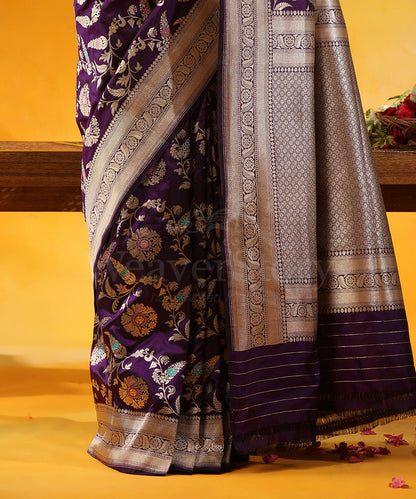 Purple_Handloom_Pure_Katan_Silk_Banarasi_Saree_With_Cutwork_Floral_Jaal_And_Meenakari_WeaverStory_04