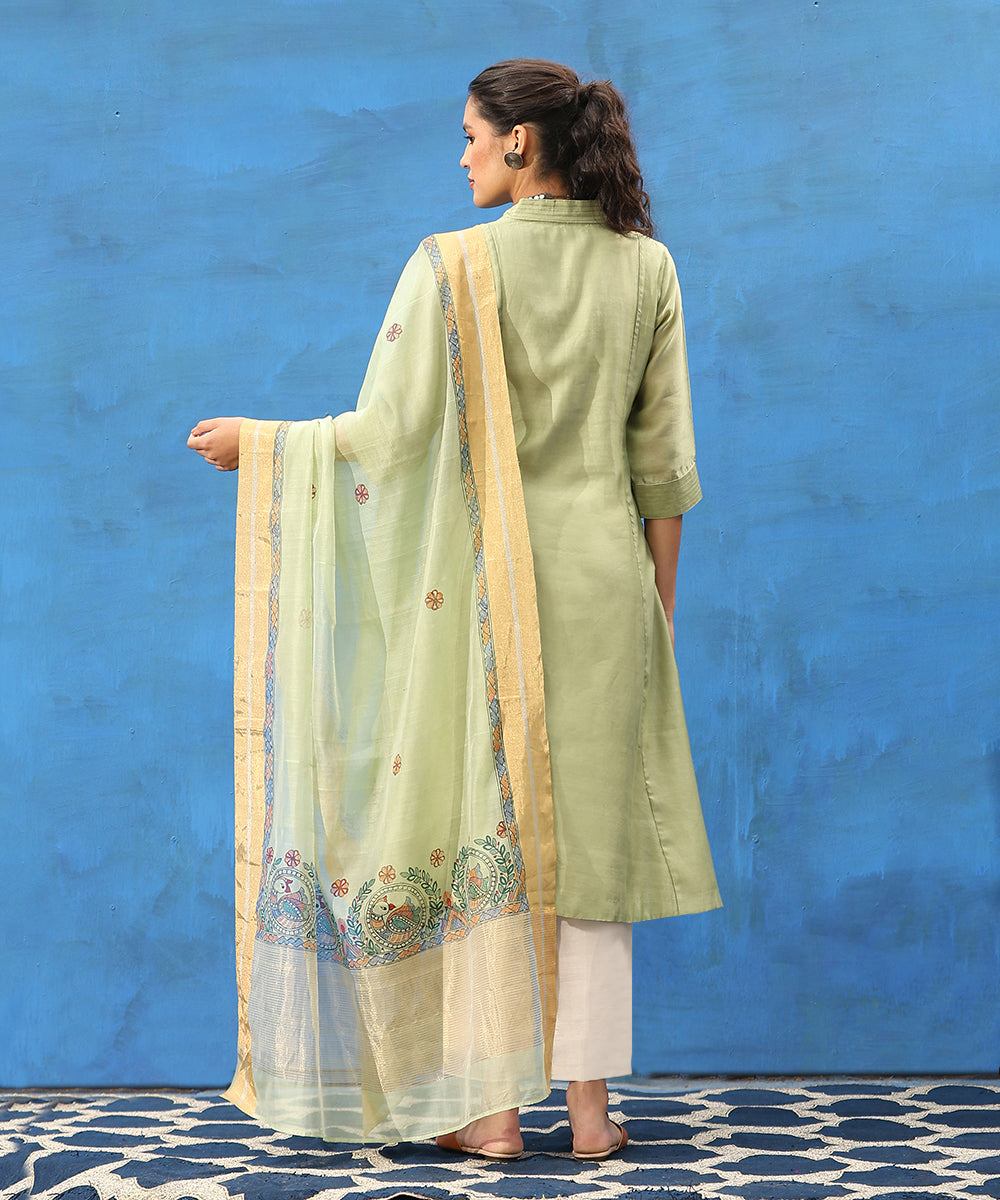 Pista_Green_Handloom_Cotton_Chanderi_Kurta_Set_With_Hand_Painted_Madhubani_Dupatta_WeaverStory_08