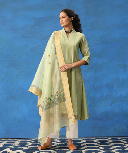 Pista_Green_Handloom_Cotton_Chanderi_Kurta_Set_With_Hand_Painted_Madhubani_Dupatta_WeaverStory_05