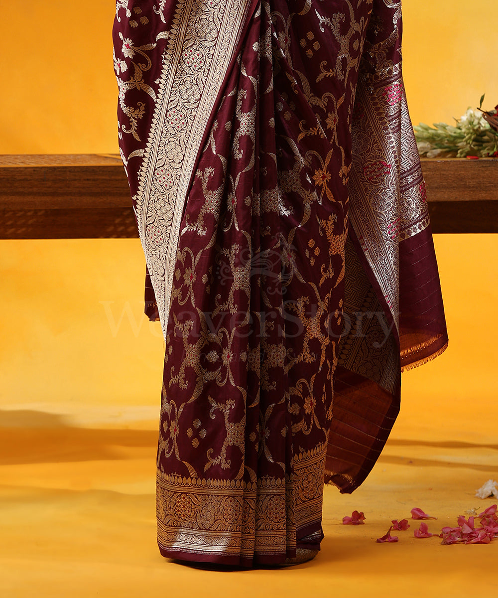 Handloom_Wine_Pure_Katan_Silk_Saree_Banarasi_Saree_With_Rani_Pink_Meenakari_WeaverStory_04