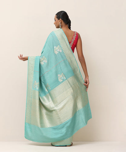 Ice_Blue_Handloom_Pure_Tusser_Georgette_Banarasi_Saree_With_Floral_Boota_WeaverStory_03