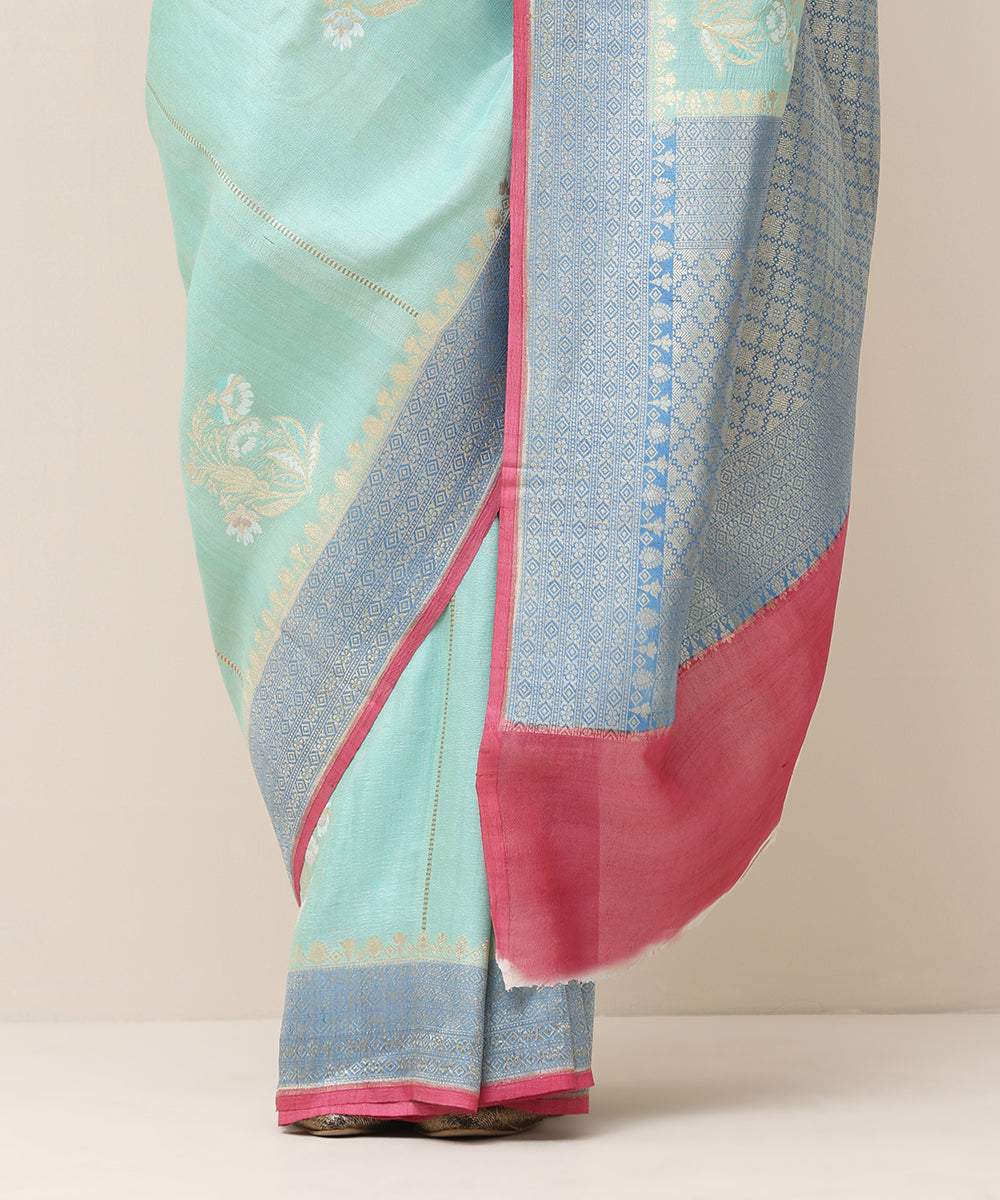 Ice_Blue_Handloom_Pure_Tusser_Georgette_Banarasi_Saree_With_Floral_Boota_And_Contrast_Border_Pallu_WeaverStory_03