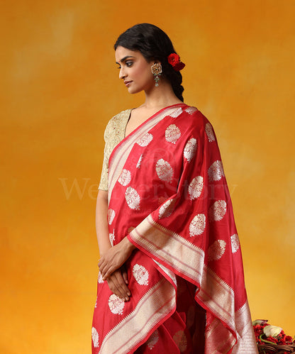 Handloom_Red_Pure_Katan_Silk_Saree_With_Cutwork_Floral_Zari_Booti_WeaverStory_02