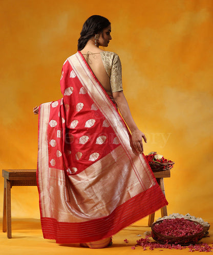 Handloom_Red_Pure_Katan_Silk_Saree_With_Cutwork_Floral_Zari_Booti_WeaverStory_03