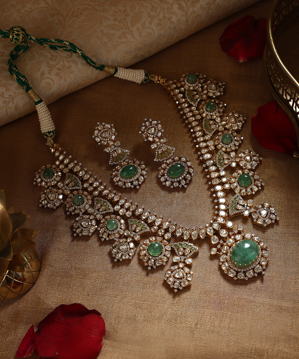 Arjuna_Handcrafted_Pure_Silver_Moissanite_Polki_Necklace_Set_With_Swarovski_WeaverStory_01