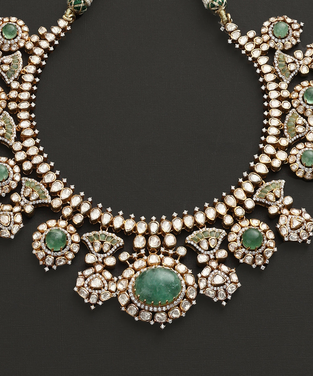Arjuna_Handcrafted_Pure_Silver_Moissanite_Polki_Necklace_Set_With_Swarovski_WeaverStory_03