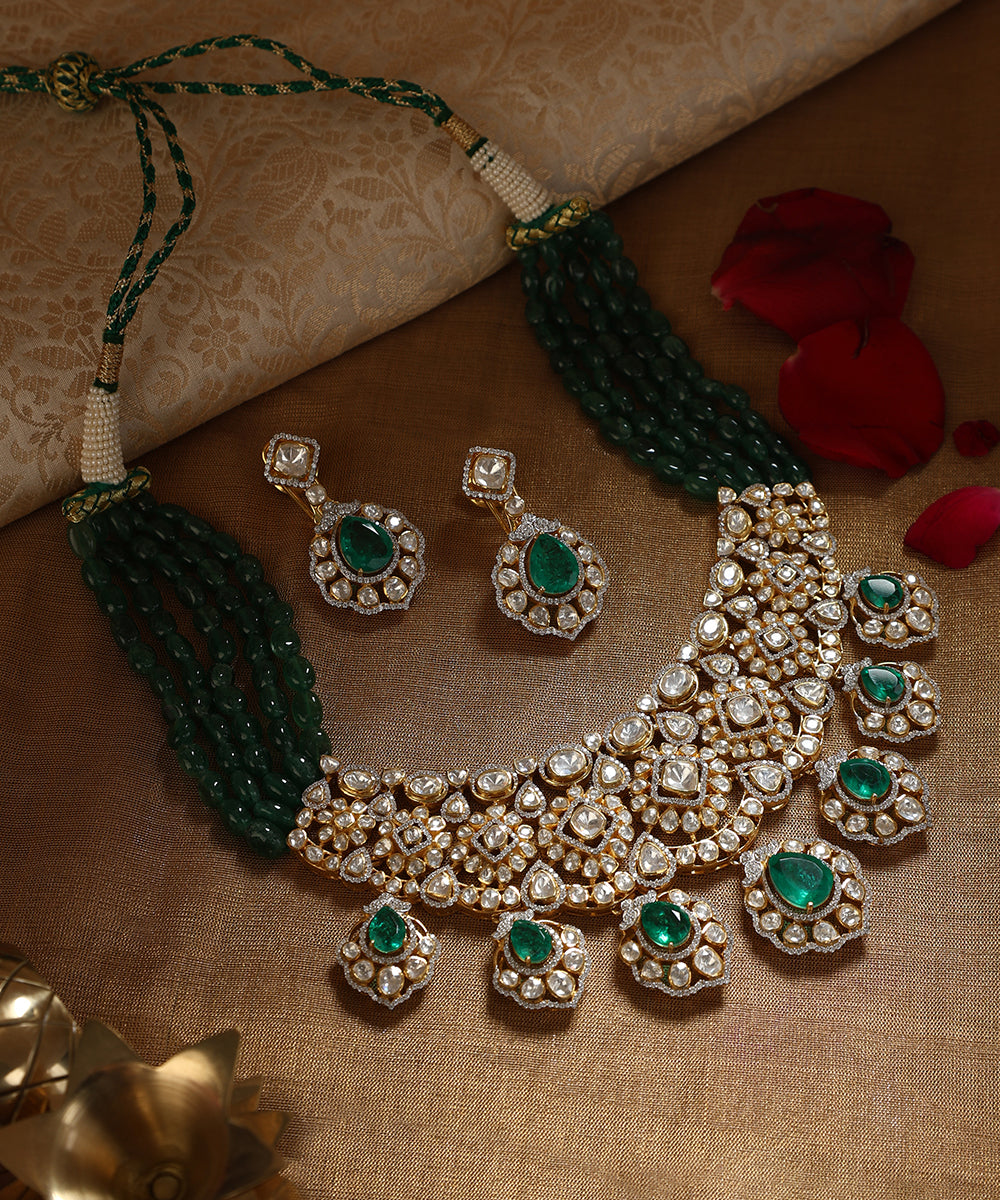 Adhiratha_Handcrafted_Pure_Silver_Swarovski_Necklace_Set_With_Emeralds_WeaverStory_01