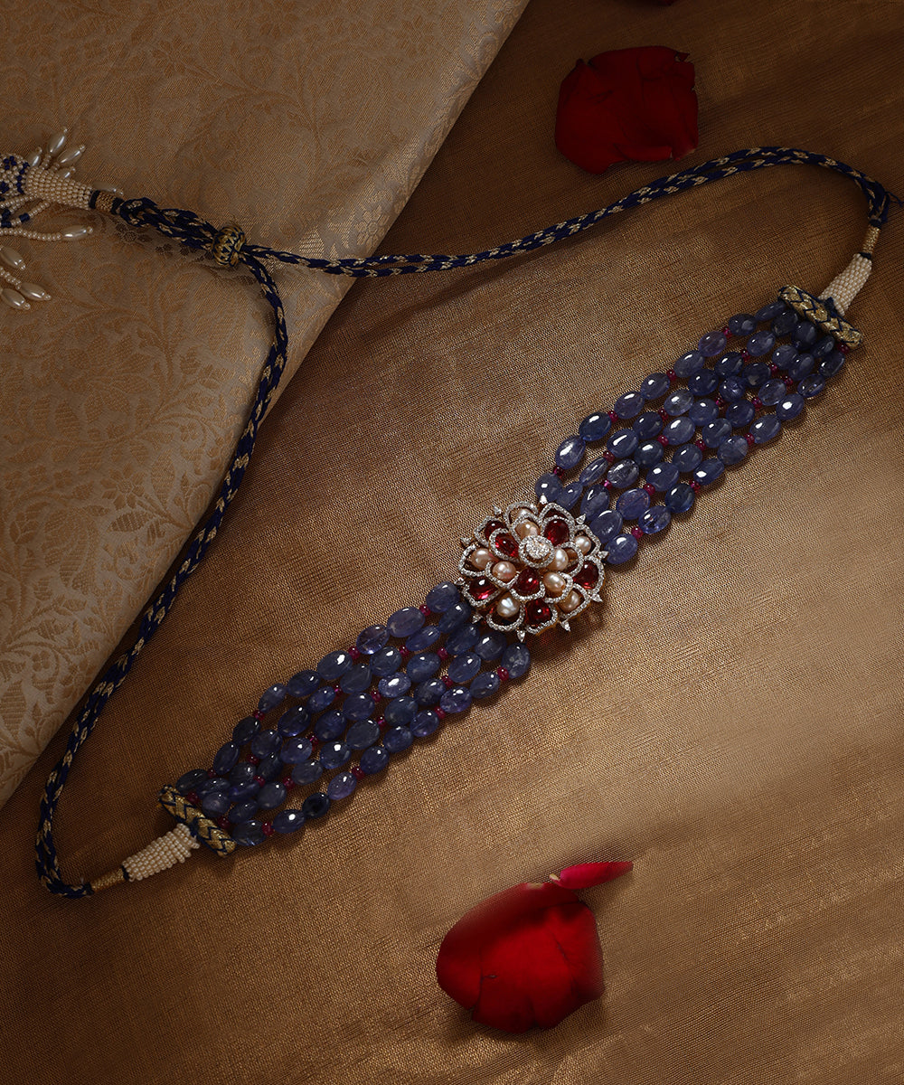 Salena_Handcrafted_Pure_Silver_Blue_Necklace_With_Ruby_And_Pearls_WeaverStory_01