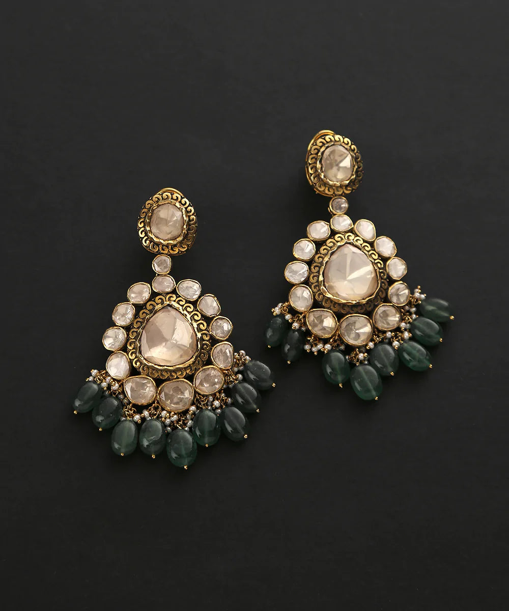 Kavya_Handcrafted_Earrings_With_Moissanite_Polki_And_Emeralds_In_Pure_Silver_WeaverStory_02