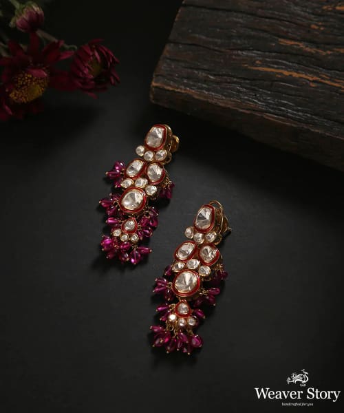 Abhaya_Handcrafted_Pure_Silver_Earrings_With_Moissanite_Polki_And_Ruby_WeaverStory_01