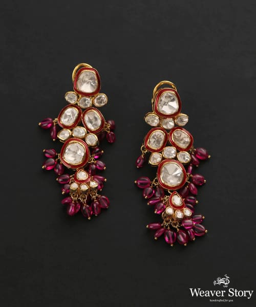 Abhaya_Handcrafted_Pure_Silver_Earrings_With_Moissanite_Polki_And_Ruby_WeaverStory_02