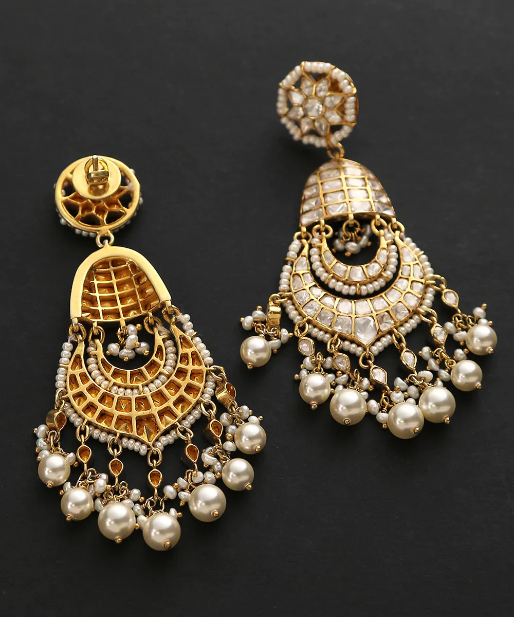 Saumya_Handcrafted_Moissanite_Polki_Earrings_In_Pure_Silver_With_Pearl_Hangings_WeaverStory_03