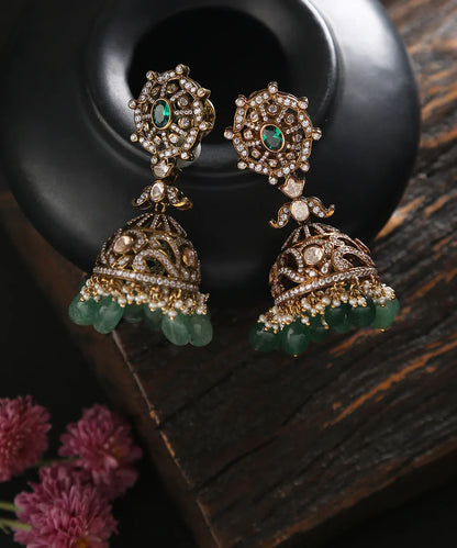 Shreya_Pure_Silver_Jhumki_With_Moissanite_Polki_And_Swarovski_WeaverStory_01