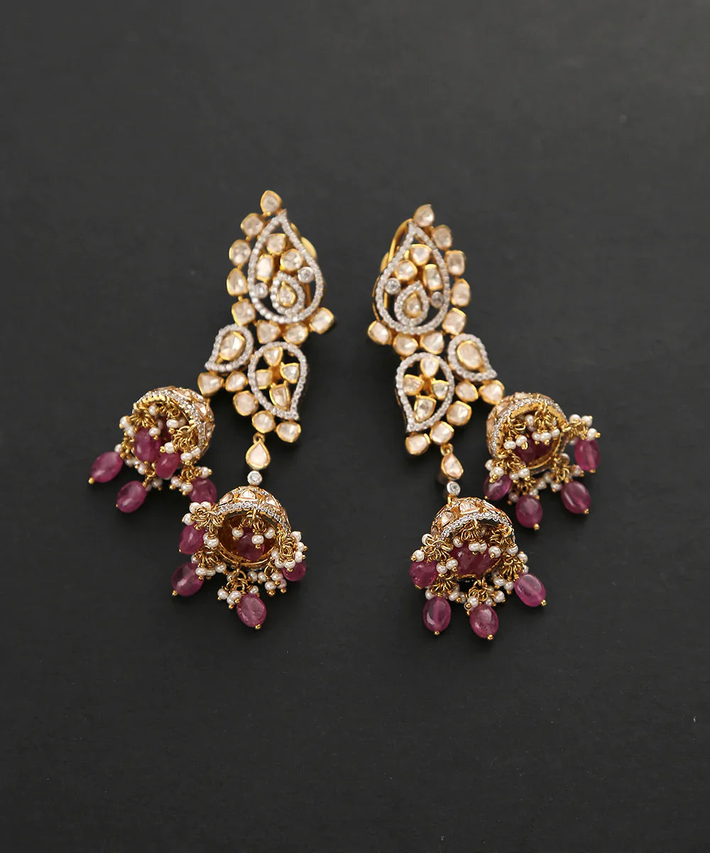 Vedhika_Moissanite_Polki_Handcrafted_Pure_Silver_Earrings_With_Ruby_WeaverStory_02